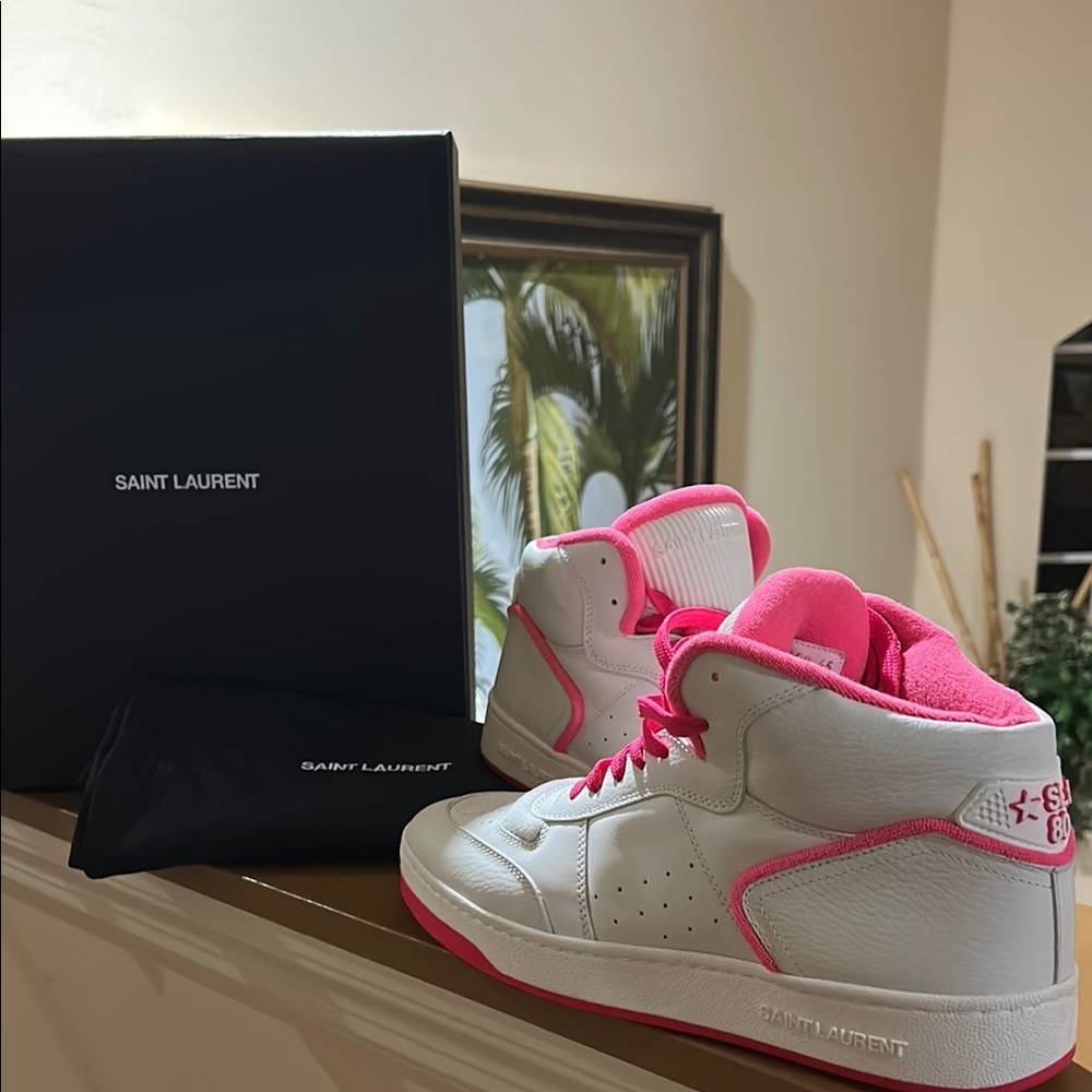 Saint Laurent SL 80 hightop Men’s White and Pink Sneakers - Picture 3 of 17